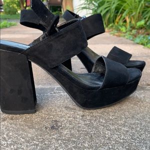 Black velvet platform heels